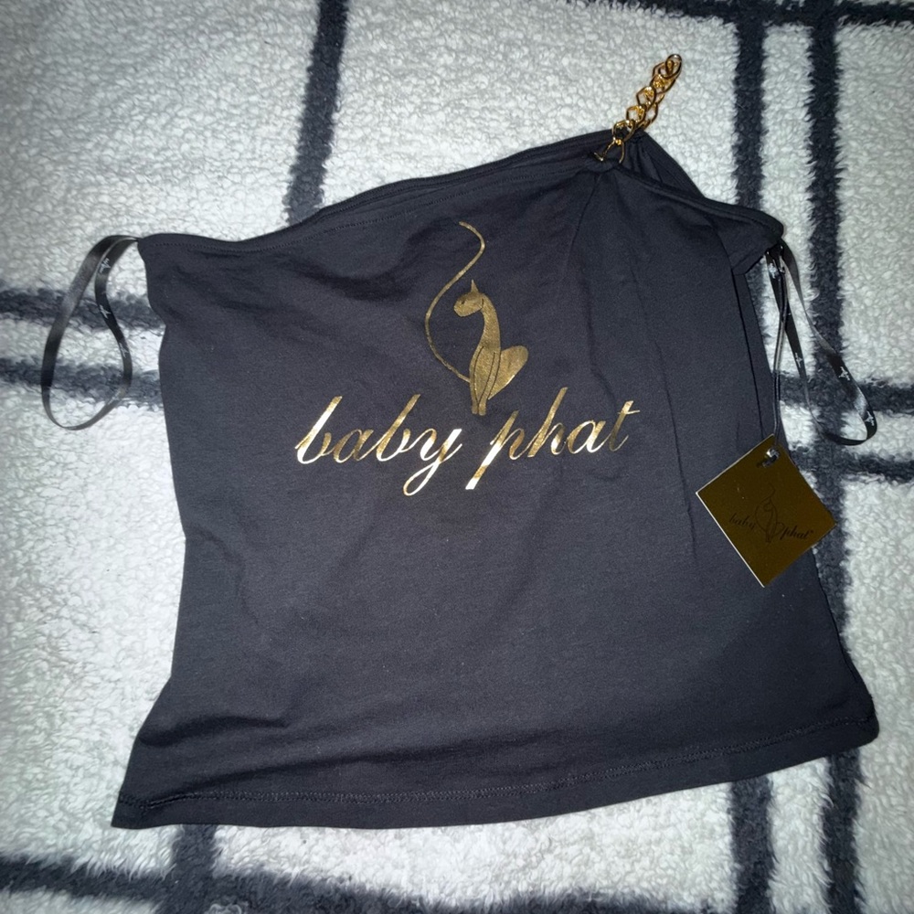Baby Phat Black one Strap Top with Gold Chain Detail